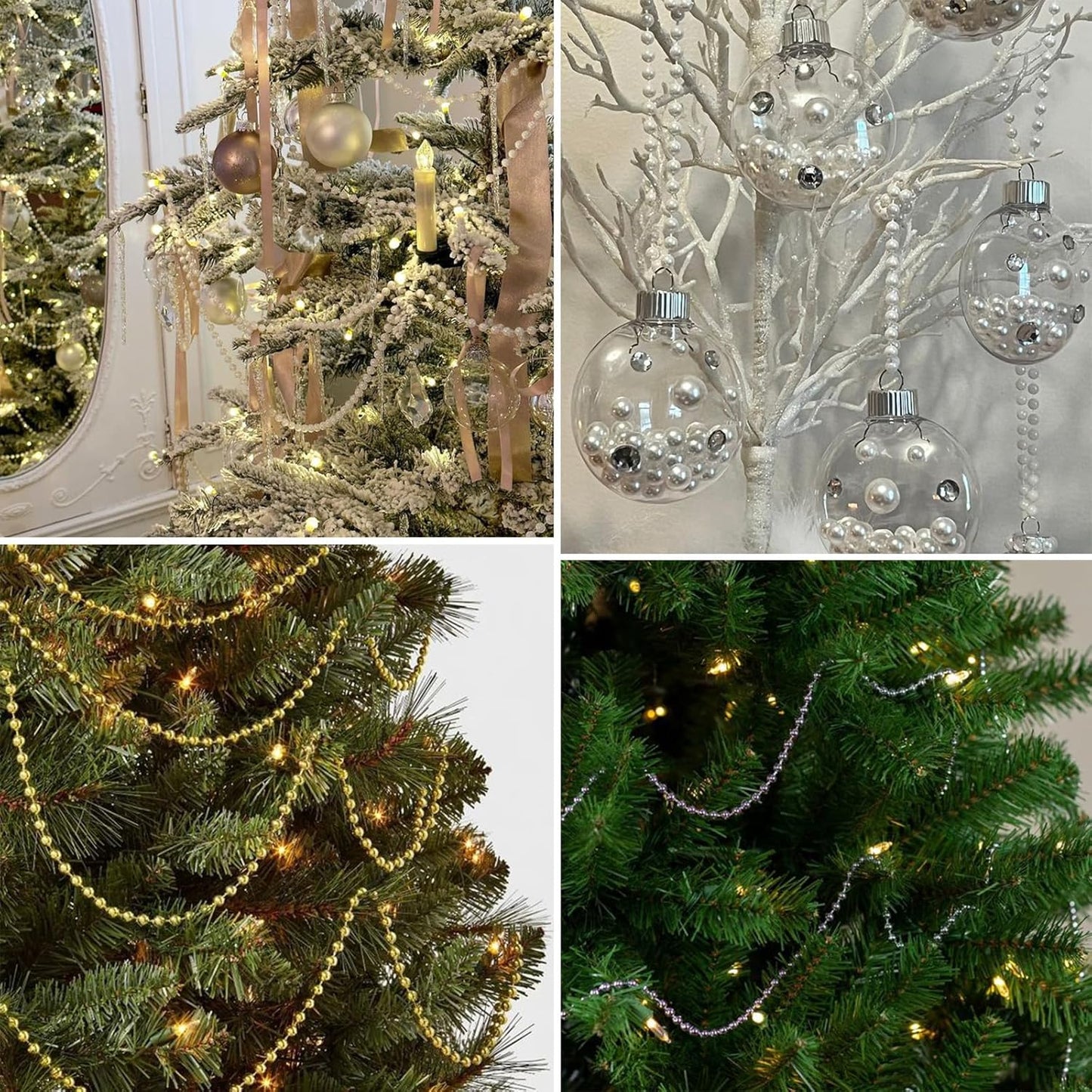 [98 Feet] Gold Pearl Beads Garland, 6MM 33 Yards Gold Faux Pearl Beads String Roll Bulk for DIY Craft Christmas Tree Wedding Party Decoration