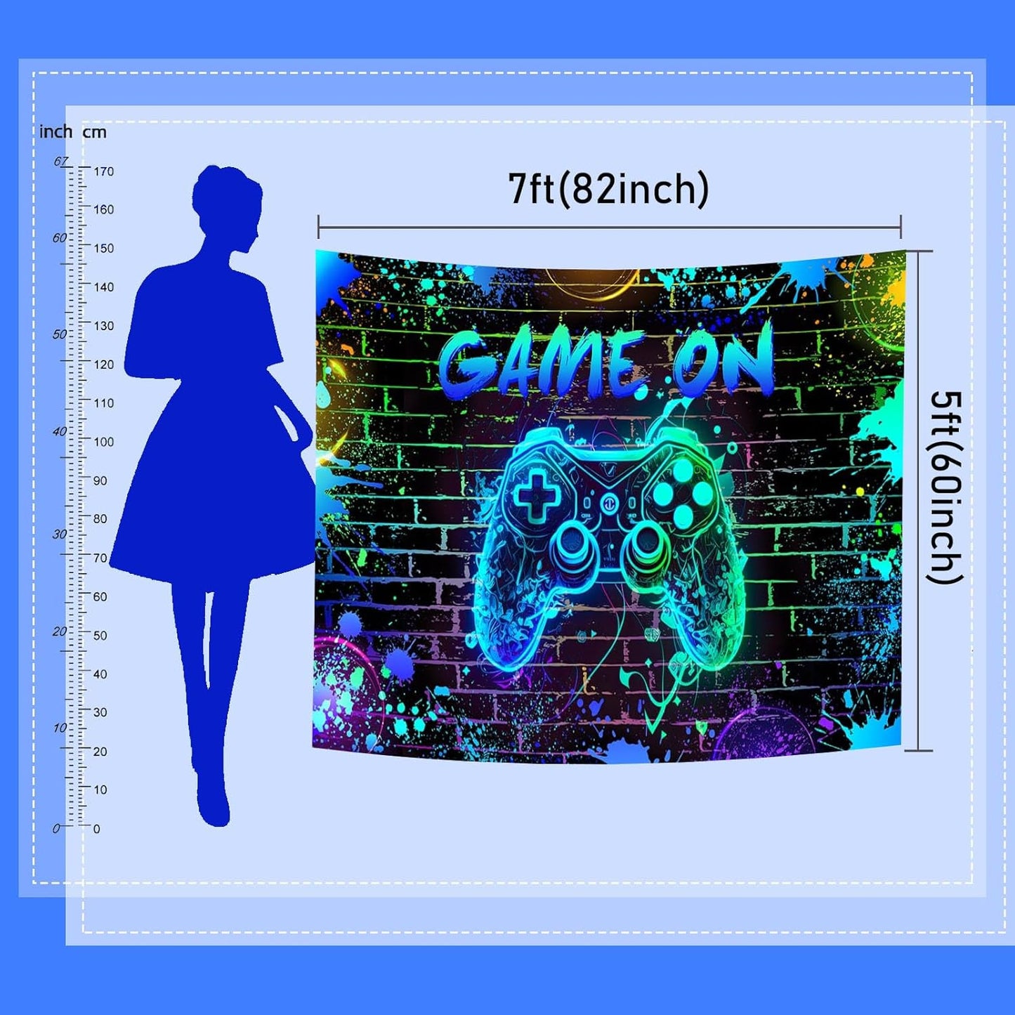 Mocsicka Game On Backdrop Video Game for Boys Level Up Birthday Party Decoration Game Night Arcade Neon Glow Gamer Banner Photography Background (Blue, 10x7ft(120"x82"))