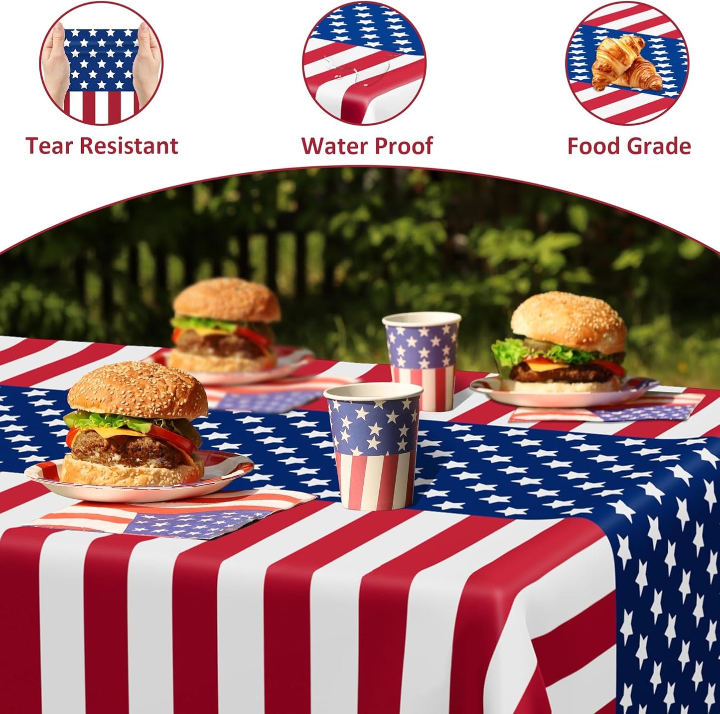 QZYL 4 Pack 4th of July Tablecloths, 54" x 108" Patriotic Plastic Table Cover, Rectangle Red White and Blue Tablecloth American Tablecover, Fourth of July Decorations Memorial Day Party Supplies