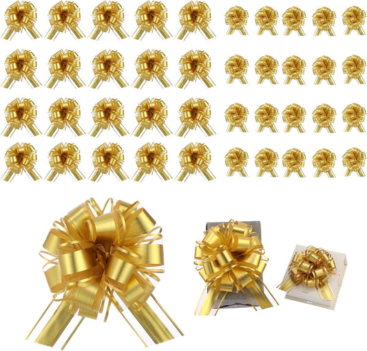 40 Pieces 6 Inches and 3 Inches Pull Bow Wrapping Pull Bow Ribbon Pull Bows for Wedding Baskets,Large Bows for Presents. (Gold)