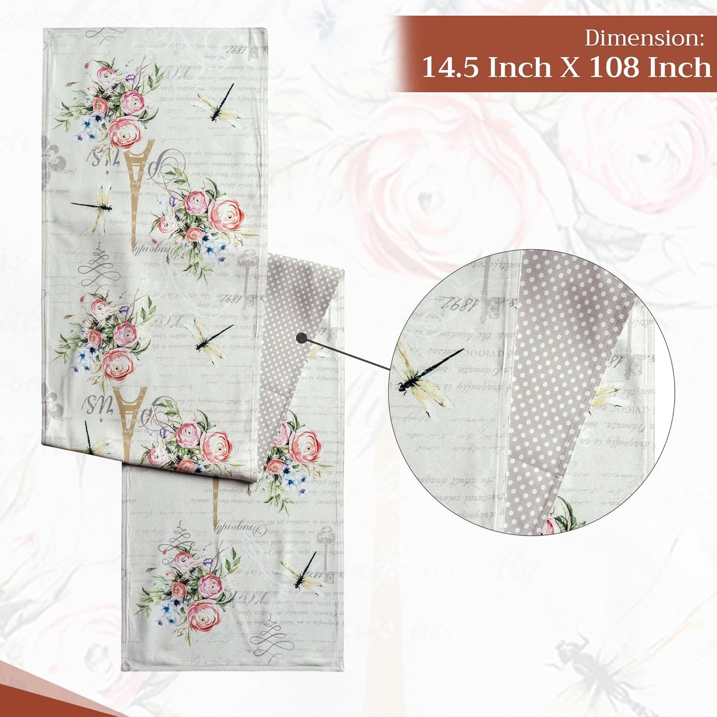 Maison d' Hermine Table Runner 100% Cotton Double Layer Table Runners 108 inches Long Decorative for Home Kitchen Dining Party Wedding Bridal Shower Spring Summer (Champ De Mars, 14.50" x 108")