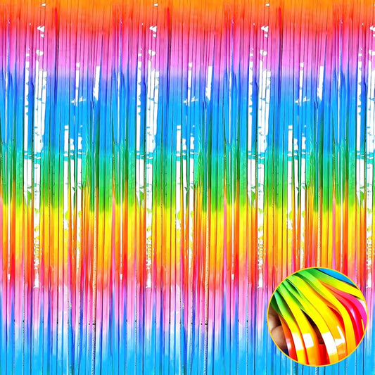 4 Pack Rainbow Foil Fringe Curtain Backdrop, 3.3Ft x 9.8Ft Colorful Metallic Tinsel Foil Streamers Curtains for Photo Booth, Wedding, Thanksgiving, Birthday, Christmas, Halloween Party Decoration