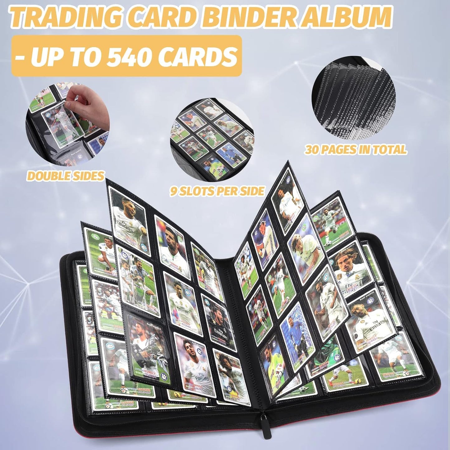 Trading Card Binder, Card Collection Binder Album Folder with 540 Side Loading Pockets, 9 Pocket Trading Card Album Folder for TGC,MTG, Baseball Cards, Yugioh.