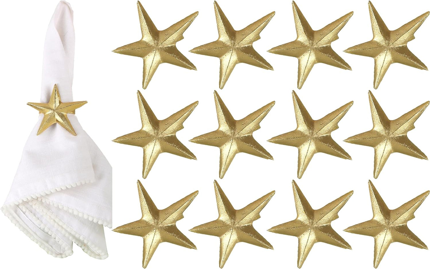 Napkin Rings Set of 12, Star Shaped Napkin Holder, Metal Serviette Rings, Gold Napkin Rings, Farmhouse Table Accessories for Dining Table, Weddings, Parties & Home Décor, Durable - ALPHA Living HOME