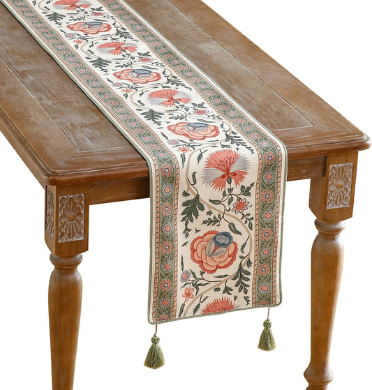 ISAENNE Designer Vintage Linen Table Runner 87 Inches Long,Elegant Floral Pattern Wrinkle Resistant Table Runners for Dining Tables,Thanksgiving,Kitchen Tables,Christmas,12"*87"-Daffy B