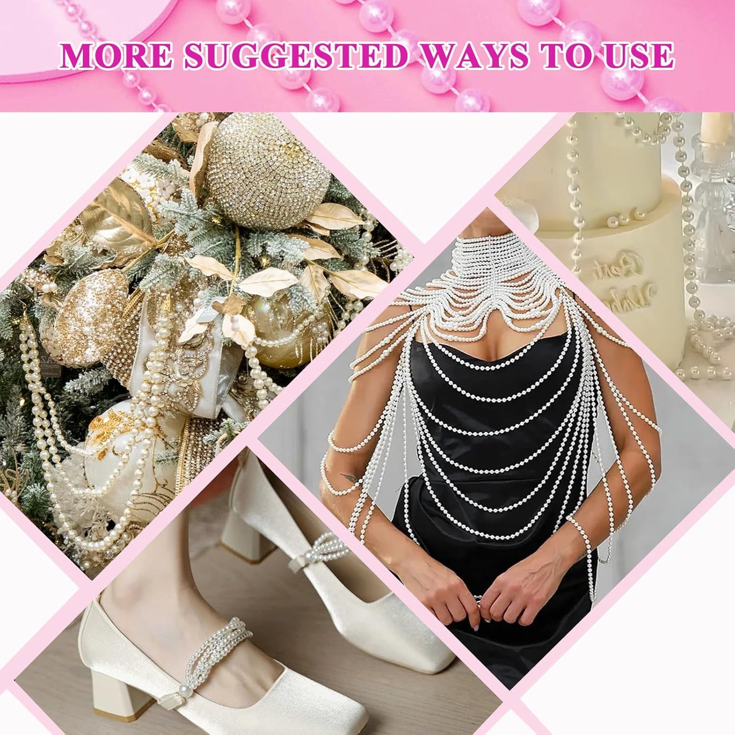 99 Feet 5mm Faux Pearl Strings Garland Artificial Pearl Beaded Trim Chain Strands for Crafting Wedding Centerpieces Bouquet Party Decoration Christmas Tree Garland, White