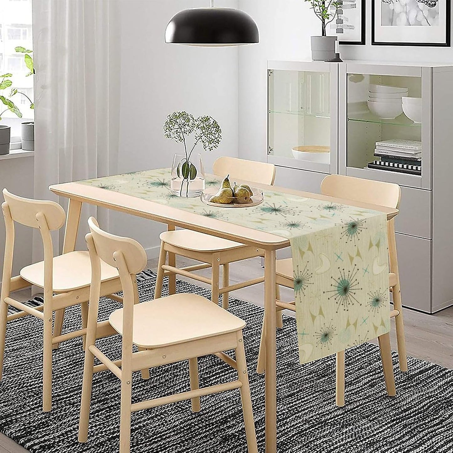 Mid Century Table Runner, Flag Retro Atomic Starburst 1950s Abstract Geometric Space Tabletop Decoration for Home Kitchen Restaurant Table Flag 13x60 Inch