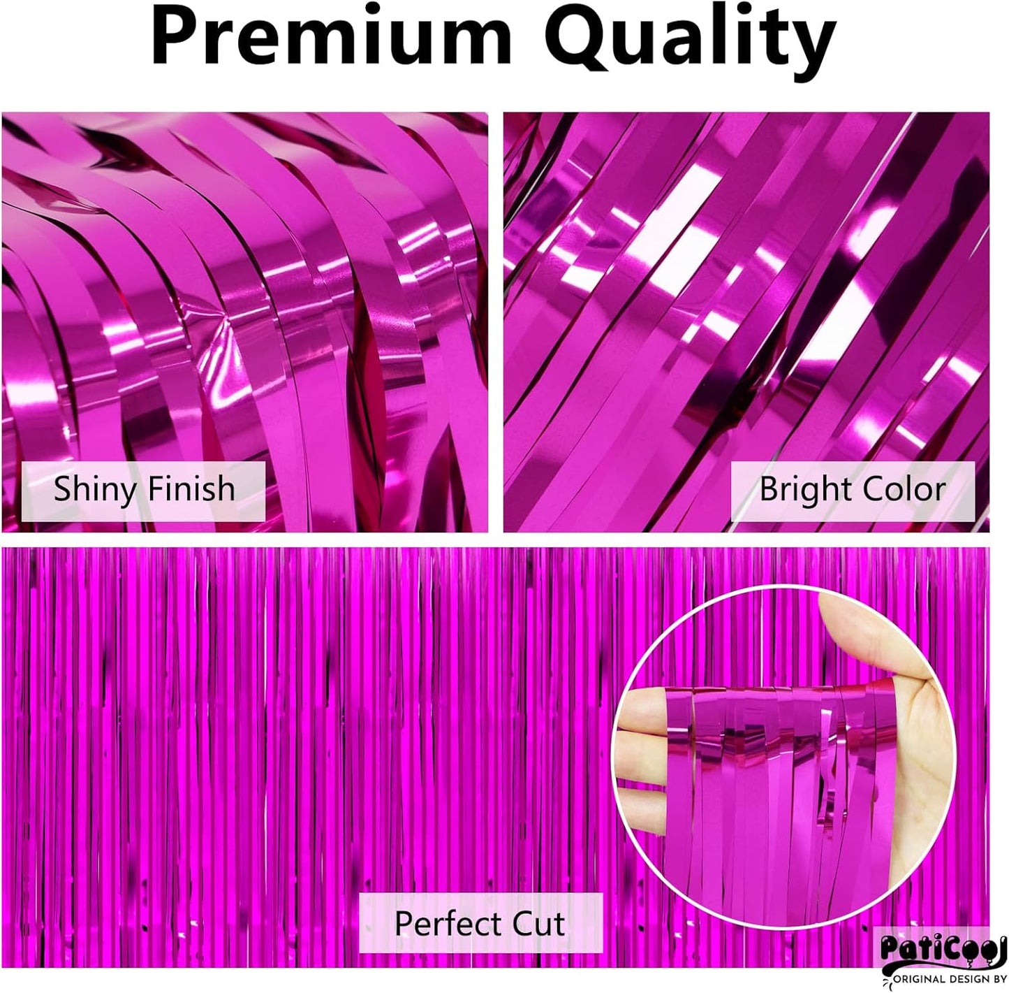 Hot Pink Streamers Party Decorations - Thicken 4 Pack 3.2x8.2 FT - Hot Pink Tinsel Foil Fringe Backdrop Curtains for Birthday, Bachelorette, Graduation, Summer Hawaiian Party Decorations