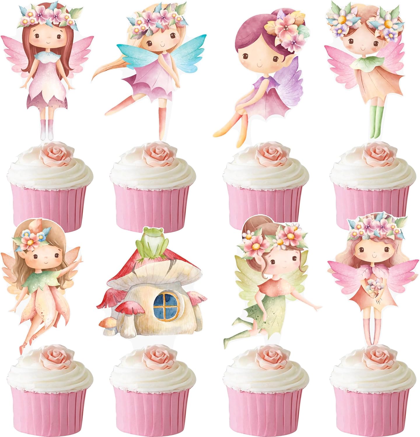 umoni Fairy Cupcake Toppers 48Pcs Fairy First Birthday Party Decorations Fairy Garden Party Cupcake Picks Fairy Cake Decorations Fairy Baby Shower Decorations Supplies