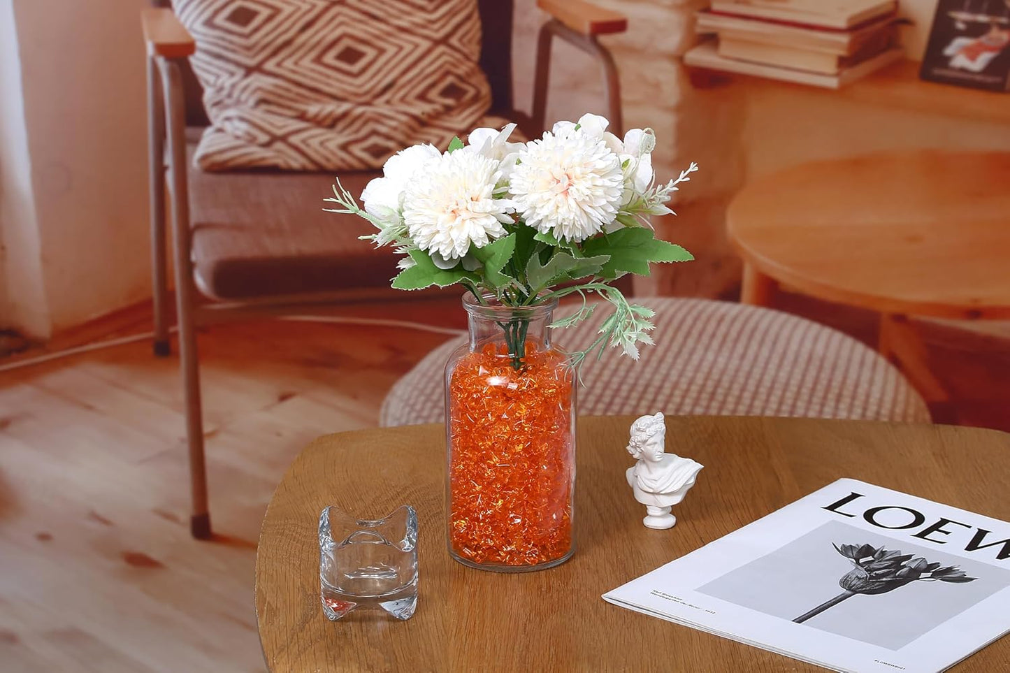 LAIDANLA 500PCS Orange Acrylic Gems Vase Fillers Plastic Diamonds Orange Fake Ice Cubes Fake Crushed Rocks for Centerpiece DIY Party Table Scatter Prop Wedding Decoration Accessories