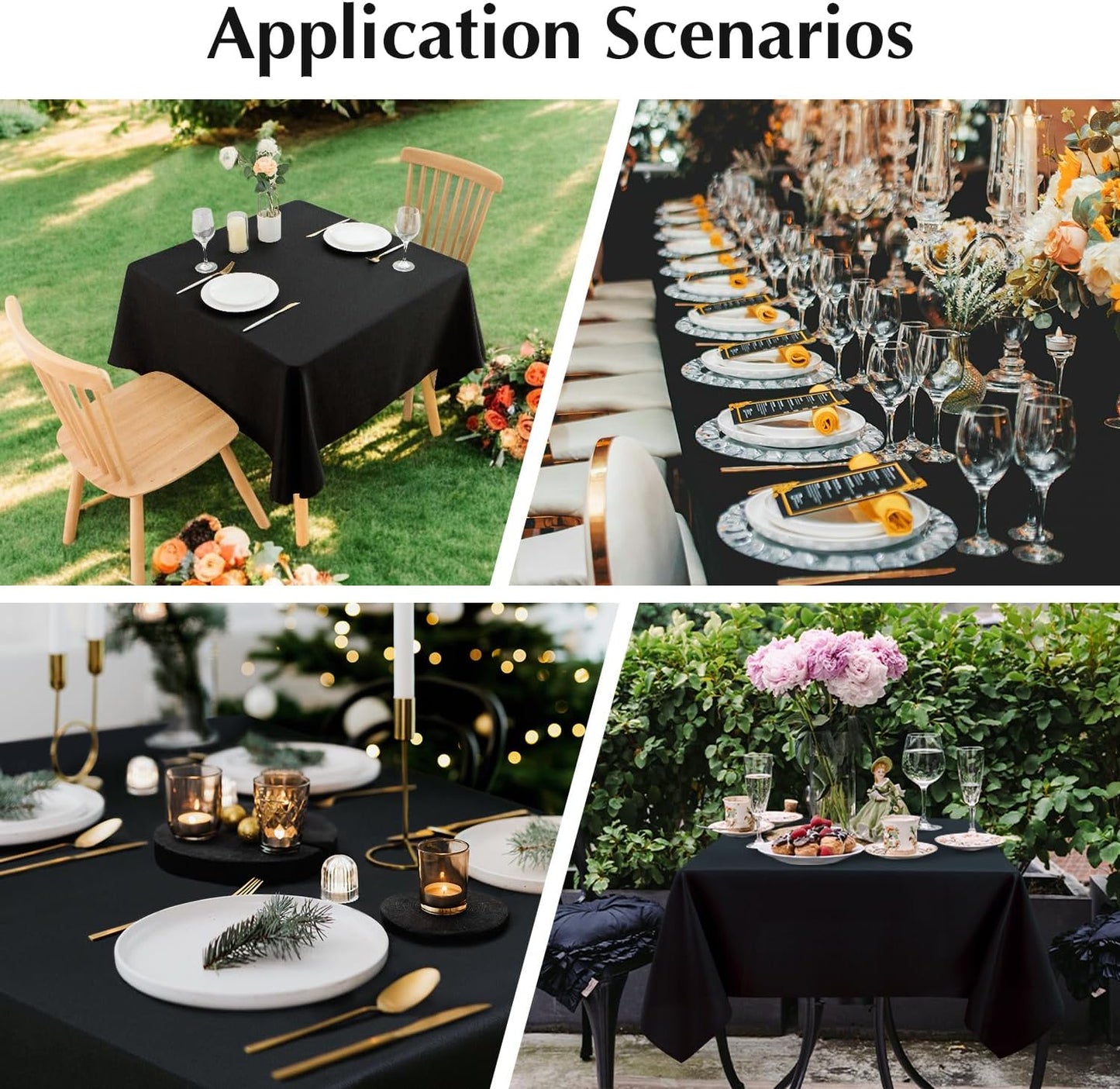 2 Pack Square Table Cloth 70X70 Inch Black Washable Fabric Tablecloth Polyester Solid Dining Table Cover for Birthday Party Dinner Holiday Outdoor Indoor