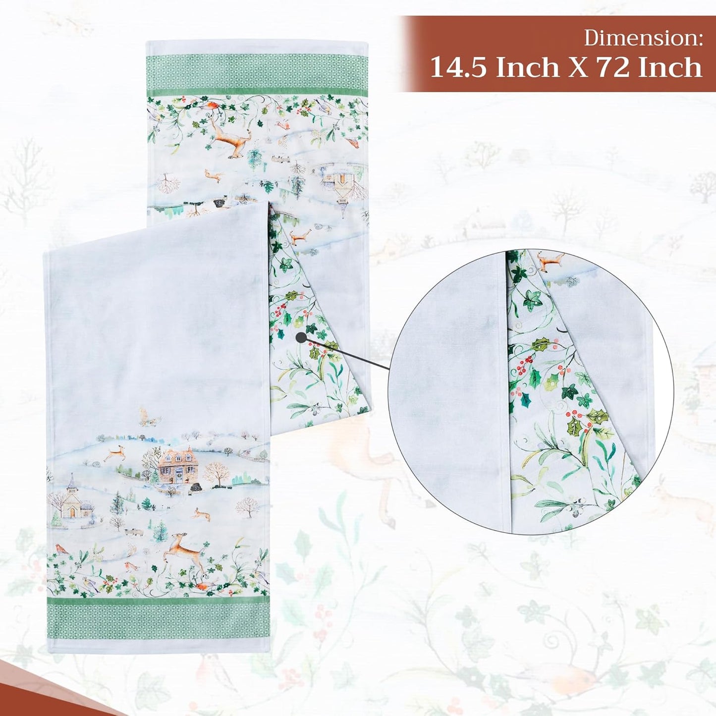 Maison d' Hermine Table Runner 100% Cotton Double Layer Table Runners 72 inches Long for Thanksgiving Christmas Decorations Home Kitchen Dining Party Wedding (Snowy World, 14.5" x 72")
