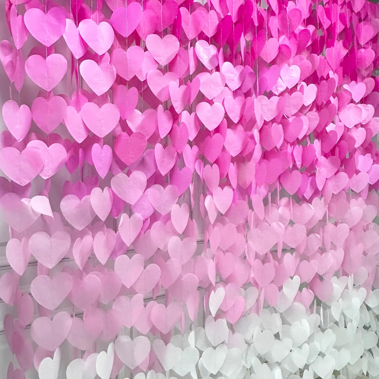 205 Ft Hot Pink Party Decorations Ombre Pink White Heart Backdrop Streamer Tissue Paper Heart Hanging Garland for Birthday Bachelorette Valentines Day Wedding Bridal Shower Engagement Party Supplie