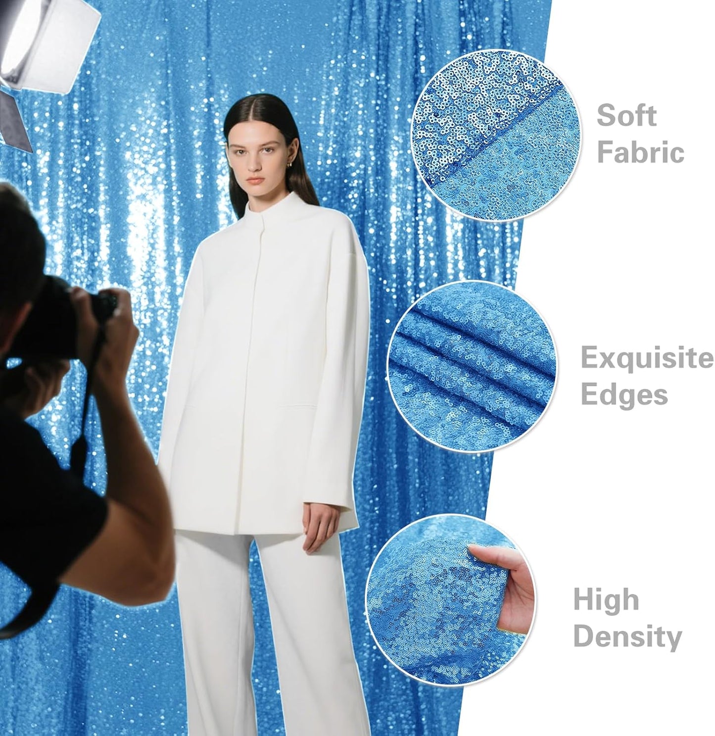 Blue Sequin Backdrop Curtain 4 Pieces 2FTx8FT Glitter Photography Backdrop for Party Wedding Birthday Christmas Decorations