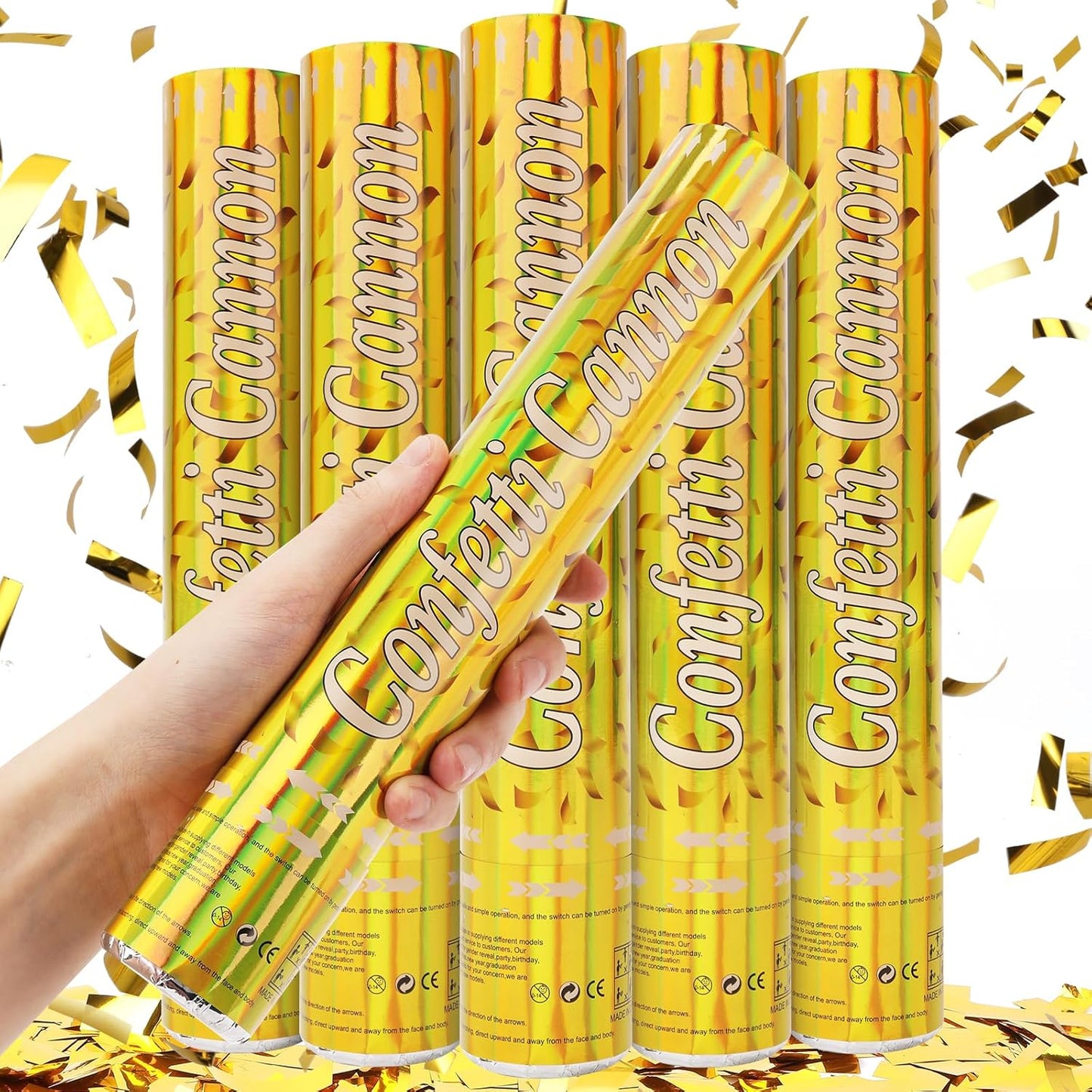 Confetti Poppers [5 Pack] 12 Inch Gold Confetti Cannons | Perfect for Graduation, New Year’s Eve, Weddings, Birthday Parties & All Celebrations | Gold Mylar Confetti for Festive Occasions