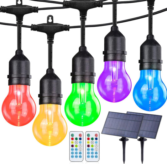 96FT Solar Outdoor String Lights with Remote, 30 Shatterproof Edison Bulbs, Dimmable Color Changing Commercial Patio Lights for Cafe, Yard, Garden, Bistro