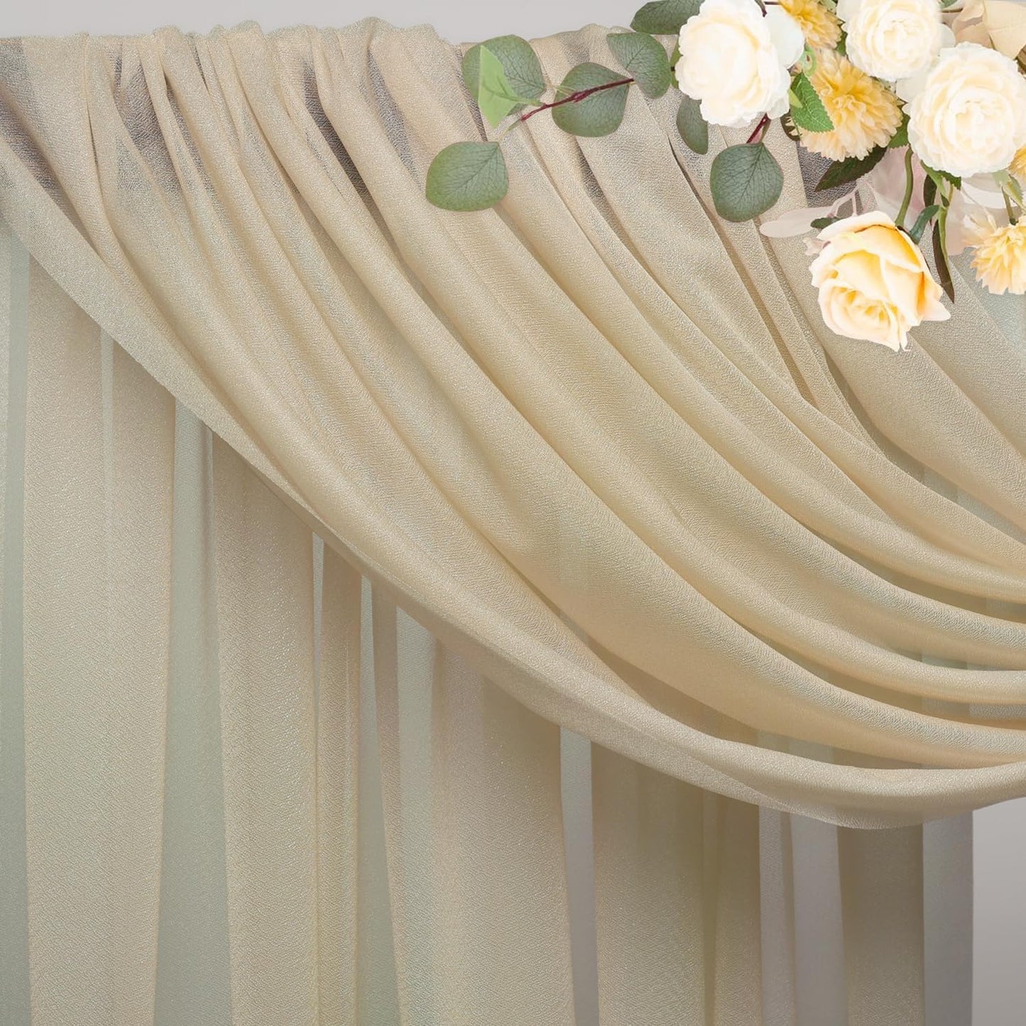 Wokceer Champagne Wedding Arch Draping Fabric Backdrop 3 Panels 28.7" X 20FT Sheer Drapes Fabric for Wedding Arbor Ceremony Party