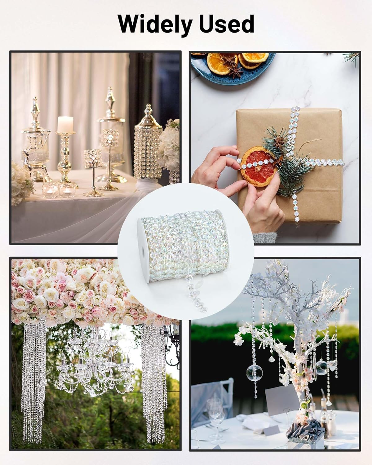 Iridescent Acrylic Crystal Garland, 49FT Diamond-Shaped Beads for Wedding Decorations, DIY Projects