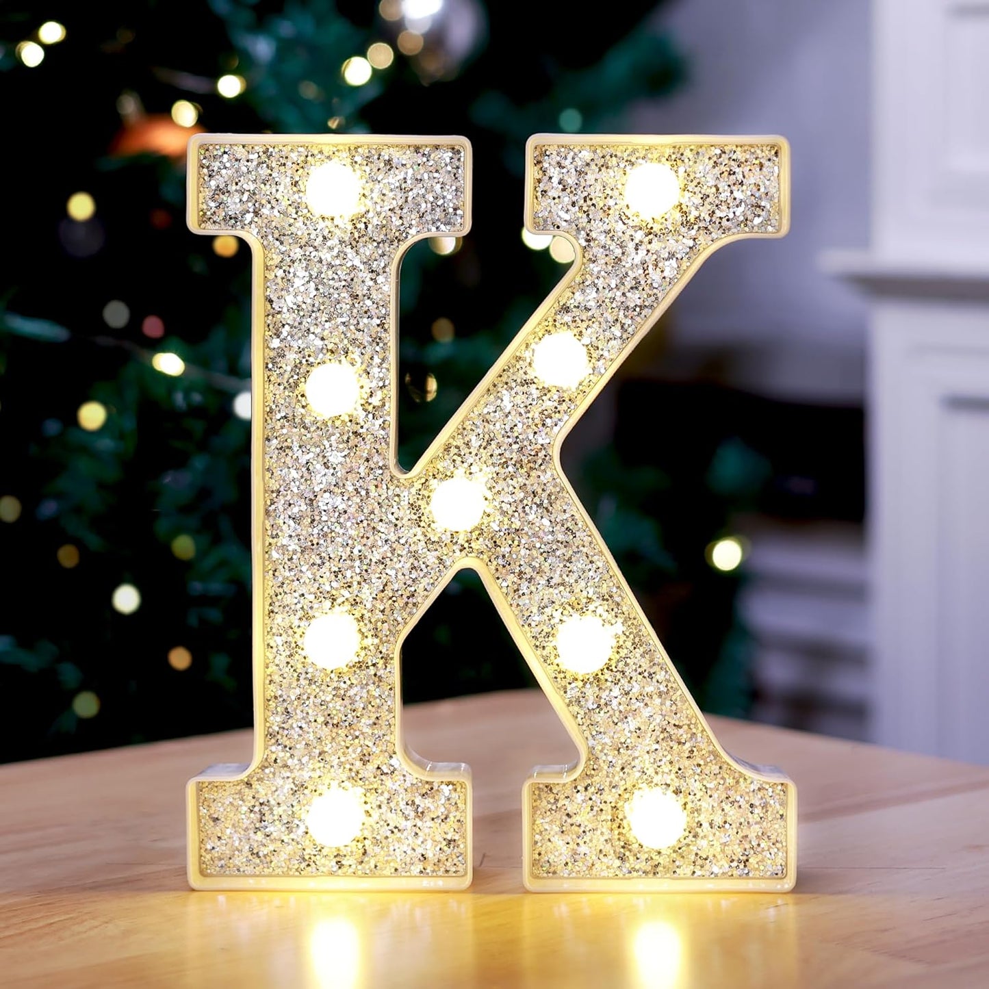Marquee Light Up Letters, Glitter Silver LED Letter Lights Battery Powered Alphabet Letter Sign for Night Light Wedding Birthday Party Cafe Bar Decoration Girls Room Decor - K
