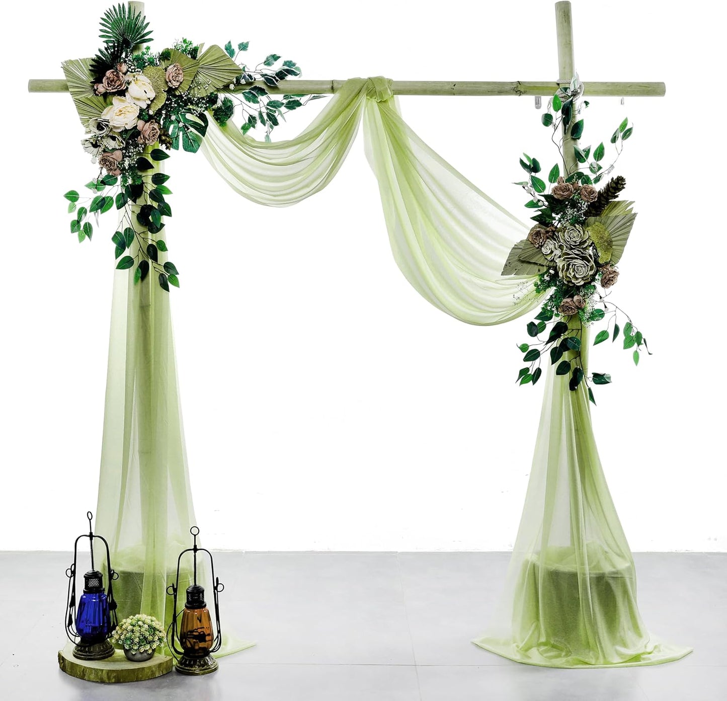 VDS Pack of 1 Panel (30 Inch X 50 Feet) Wedding Arch Draping Fabric Sheer Chiffon Fabric Drapery for Wedding Ceremony Reception Swag Backdrop Canopy Chuppah ARBO Altars Decoration (Sage Green)