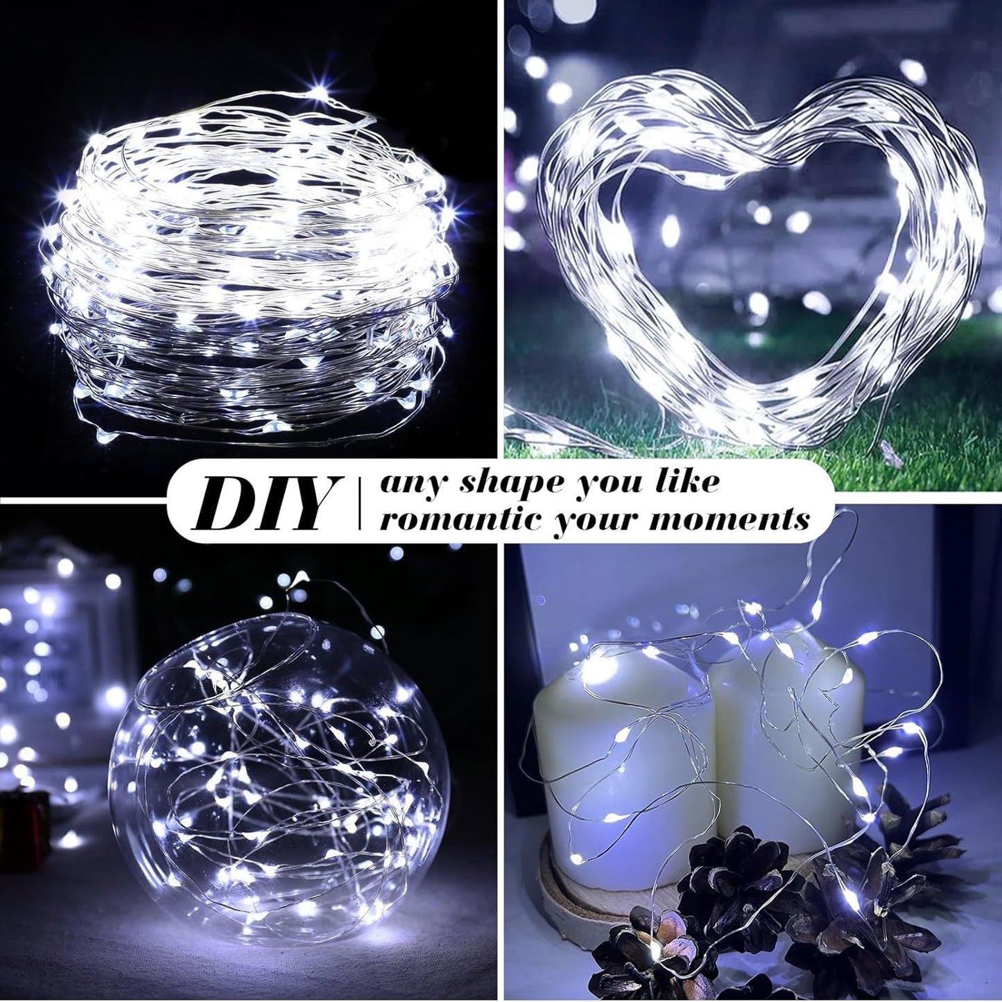 ZGWJ 24 Pack Fairy Lights Battery Operated, 7ft 20 Mini LED Fairy String Lights Silver Wire 3 Modes for DIY, Parties, Wedding, Bedroom, Halloween Christmas Decoration Silver White