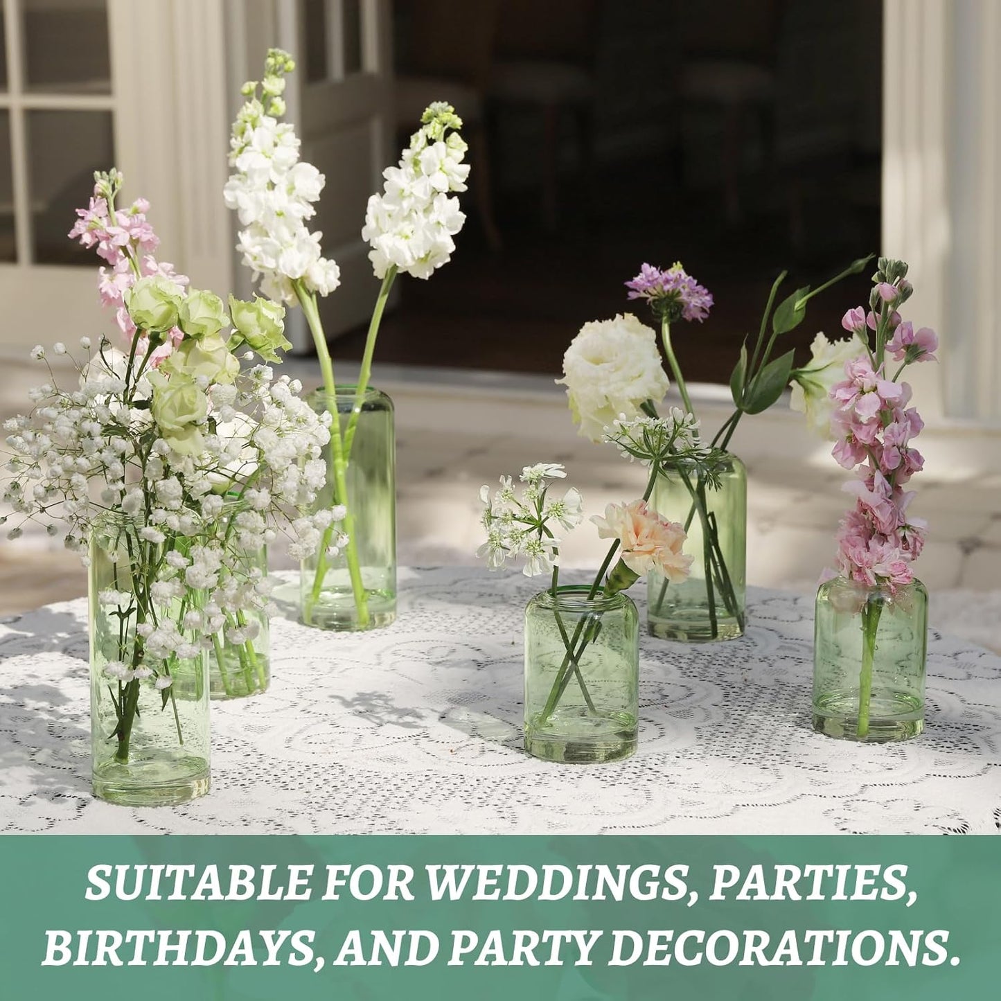 12Pcs Bud Vases Set, Glass Flower Vase for Centerpieces, Small Vases for Flowers, Decor Centerpiece for Bathroom, Decorative Vases for House Warming(Green)