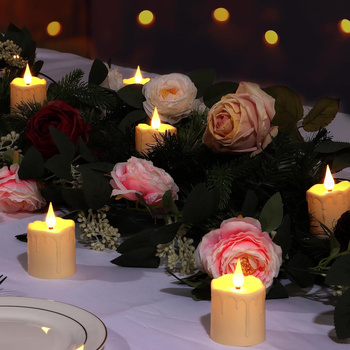 FREEPOWER Rechargeable Flameless LED Votive Candles with Timer Remote - 2'' x 3'' Waterproof Flickering Tealights Candle - Battery Operated Pillar Candles for Wedding, Party and Holiday Decor - 6PCS