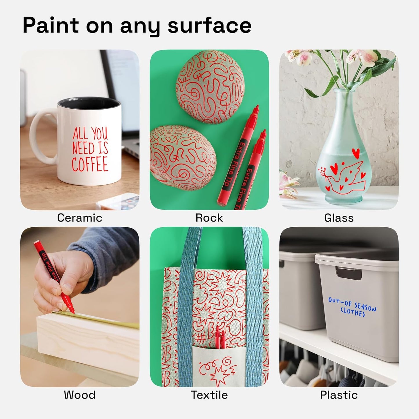 ARTISTRO Red Permanent Marker - Set of 2 Black Paint Pen, Oil Based Paint Markers Extra-Fine Tip 0.7mm, Waterproof Quick Dry Black Marker for Rock Painting, Ceramic, Glass, Wood, Tire, Fabric & More