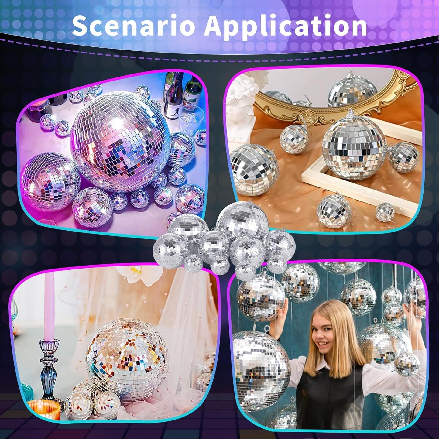 Mirror Disco Ball Silver Mirror Ball: 6 Inches Reflective Hanging Ball - 80s Party Club Stage Props DJ Light Effect Decoration (6''-4PCS)