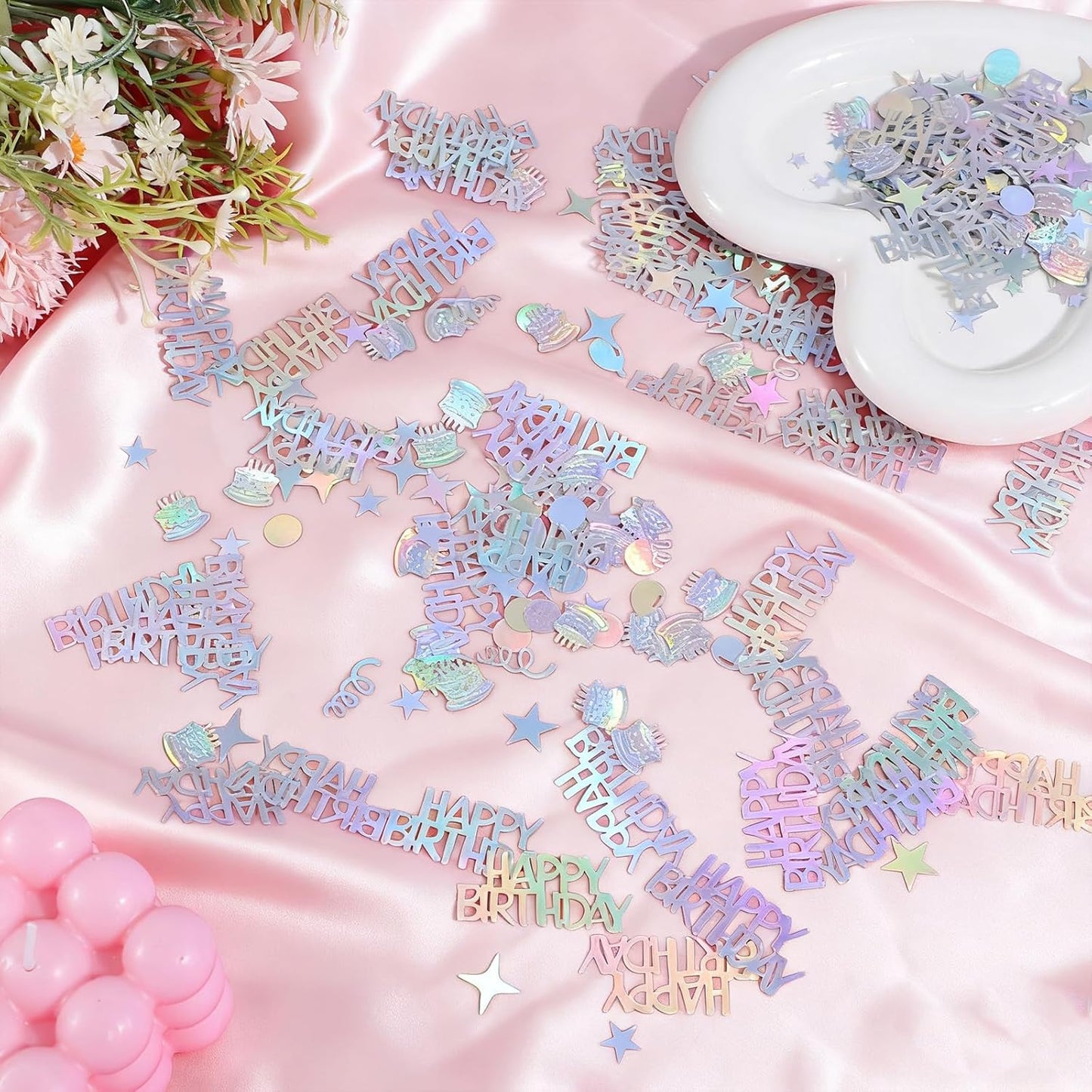 1000pcs Happy Birthday Confetti, Iridescent Party Confetti Metallic Glitter Birthday Table Scatter Decorations Party Confetti for DIY Crafts Festive Table Decoration