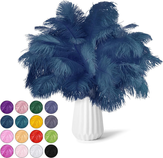 NEWONG 30pcs Navy Blue Ostrich Feathers Natural Bulk 8-10inch(20-25cm) Vase Craft Wedding Home Party Centerpieces Christmas Day Decoration