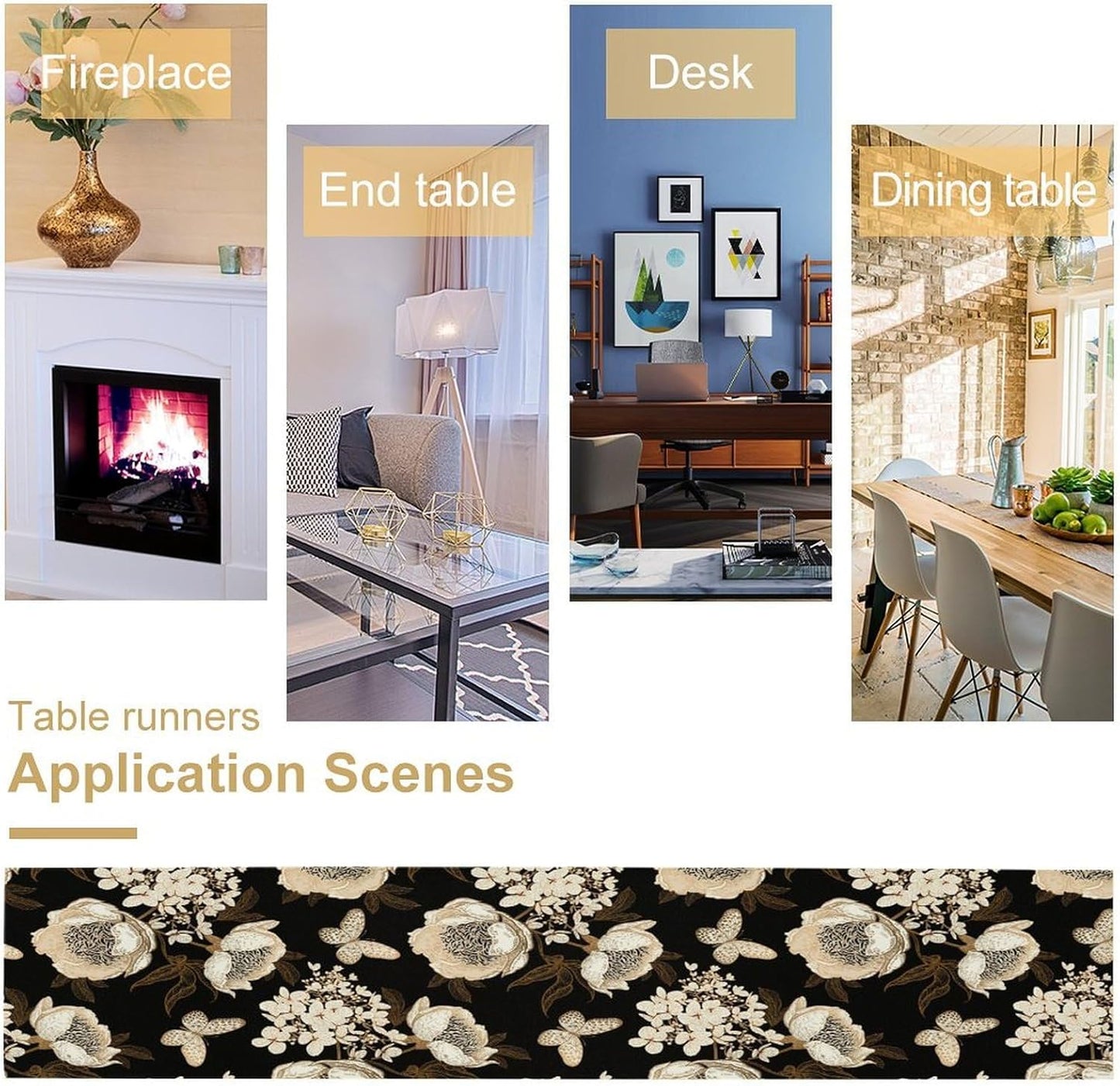 Watercolor Peony Table Runner, Modern Kitchen Dining Room Bohemian Floral Tabletop Decoration for Kitchen Cafe 13x70 Inch