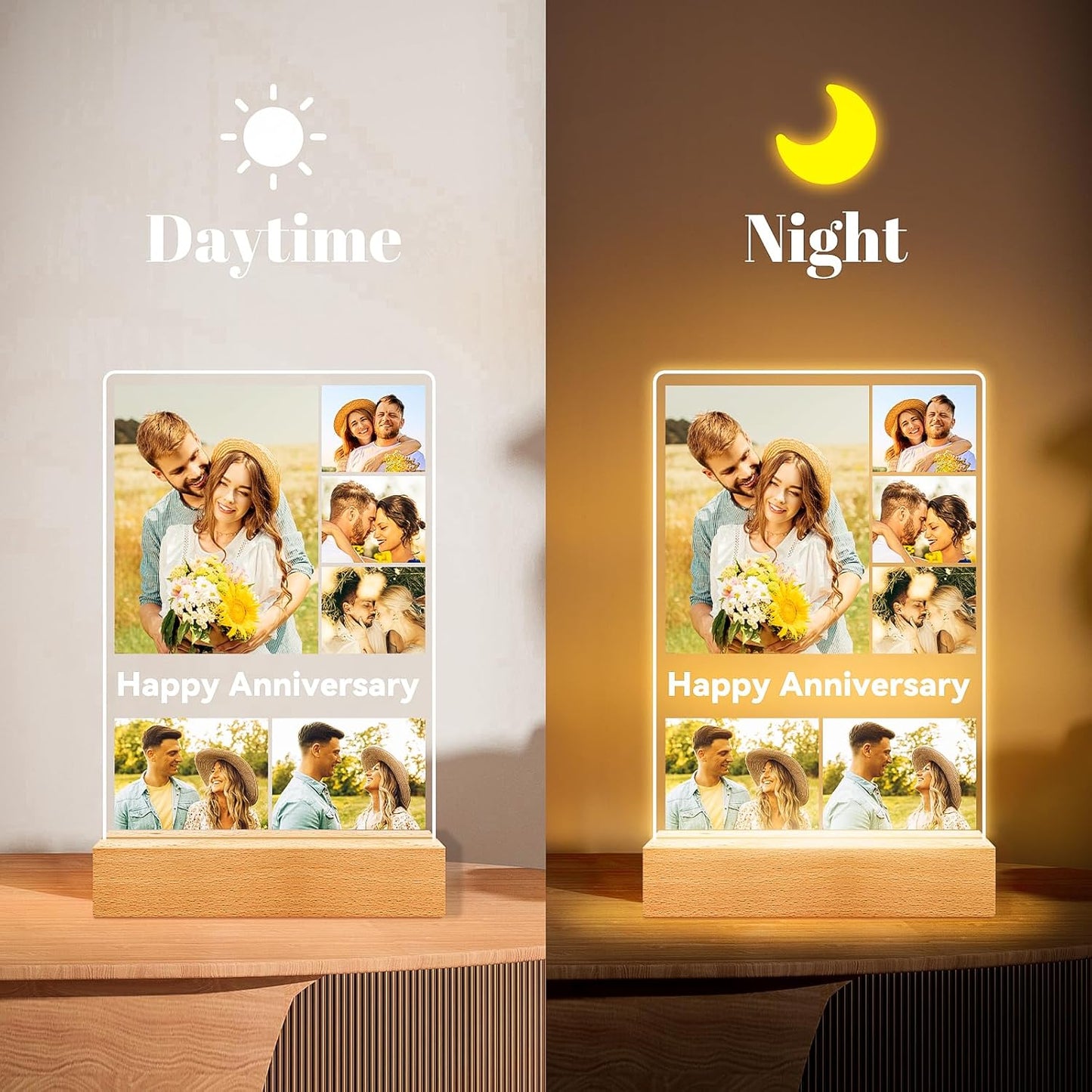 Custom Picture Frames with Photos, Personalized Photo Frame with Night Light, Customized Gifts for Couples, Personalized Anniversary Birthday Gifts for Women Men Her Him Boyfriend Girlfriend