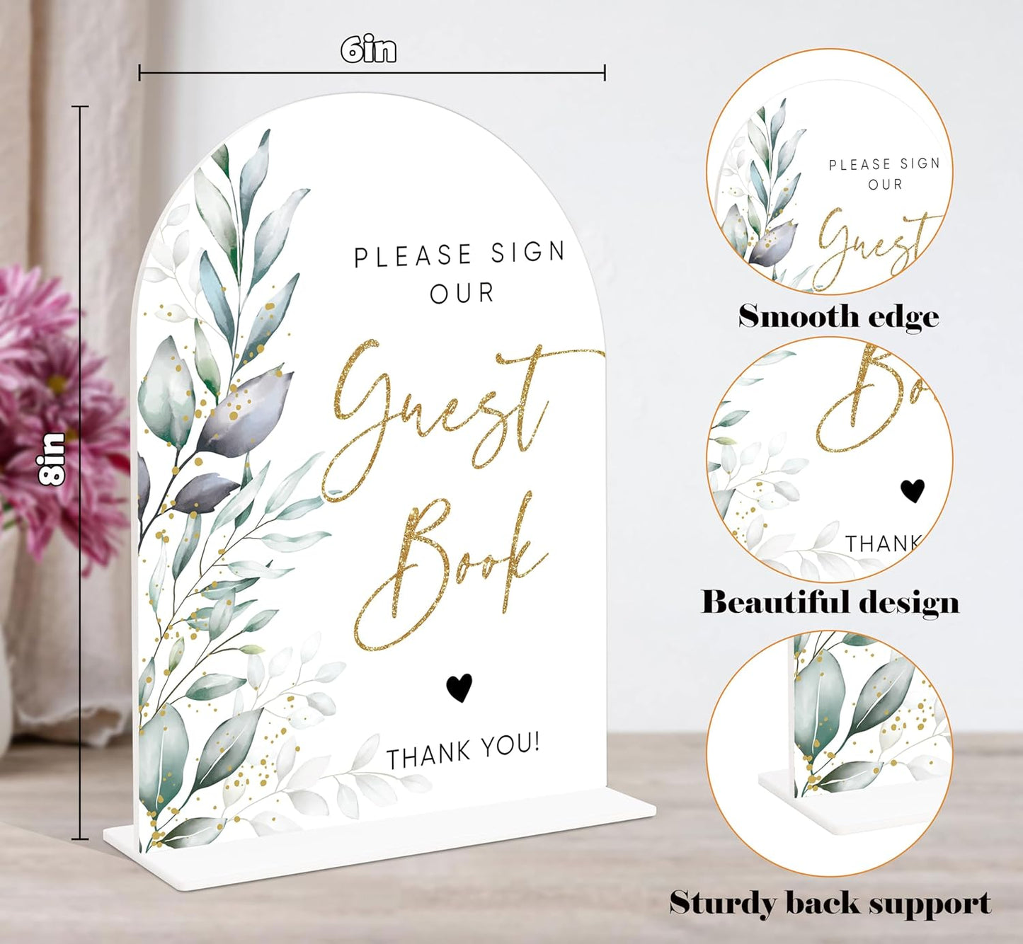 Acrylic Wedding Signs, Greenery Theme Please Sign Our Guestbook, Wedding Reception Signage, Bridal Shower Table Decor with Stand, Engagement, Anniversary, Newlywed Events and Parties Supplies, 19