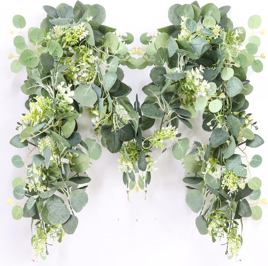 MAKHOT 5.9FT Eucalyptus Garland, Artificial Greenery Garland Flower, Green SpringGarland Wreath Vines Decorations, Fake Silver Dollar Eucalyptus Leaves Vines for Table Home Wedding Mantle Party Decor
