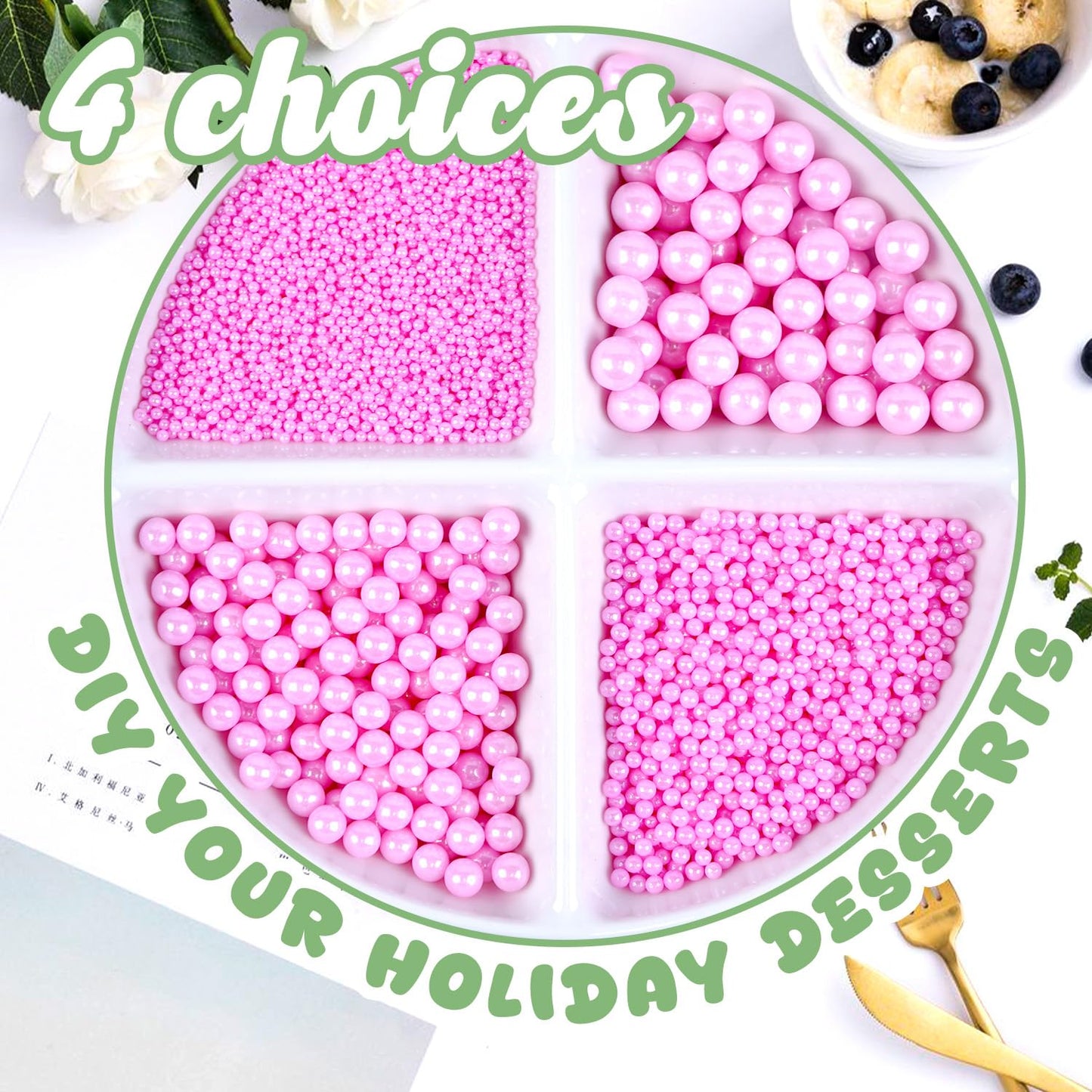 Dazzjoy Edible Pink Pearls Sugar Sprinkles, 150g/5.29oz, Pink Pearl Sprinkles for Cake Decorating, Cake Decoration & Cupcake Topper, Valentines Supplies