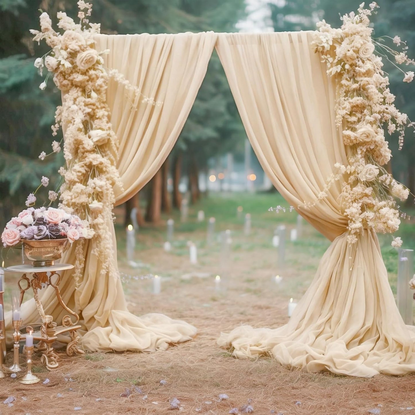 10ft x 10ft Champagne Backdrop Curtains, Wrinkle-Free Sheer Chiffon Fabric Photo Backdrop Drapes for Wedding Arch Party Ceremony Stage Photography Decorations