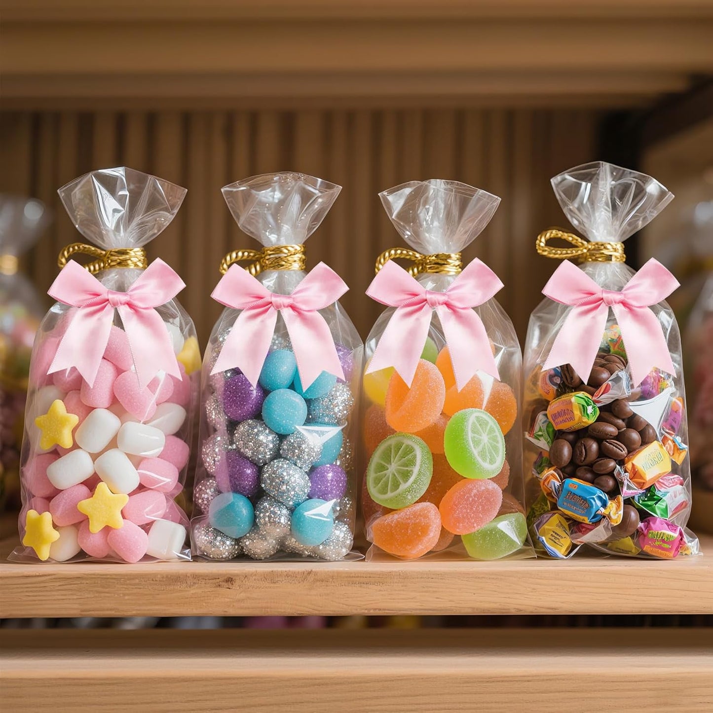 50 Pieces Gift Wrap Bows Premium Satin Ribbon Bows 3.3 Inch Craft Bows for Gift Wrapping DIY Treat Bags Holiday Gifts Bag Party Decorations, Wedding Decor Christmas Birthday Presents (Light Pink)