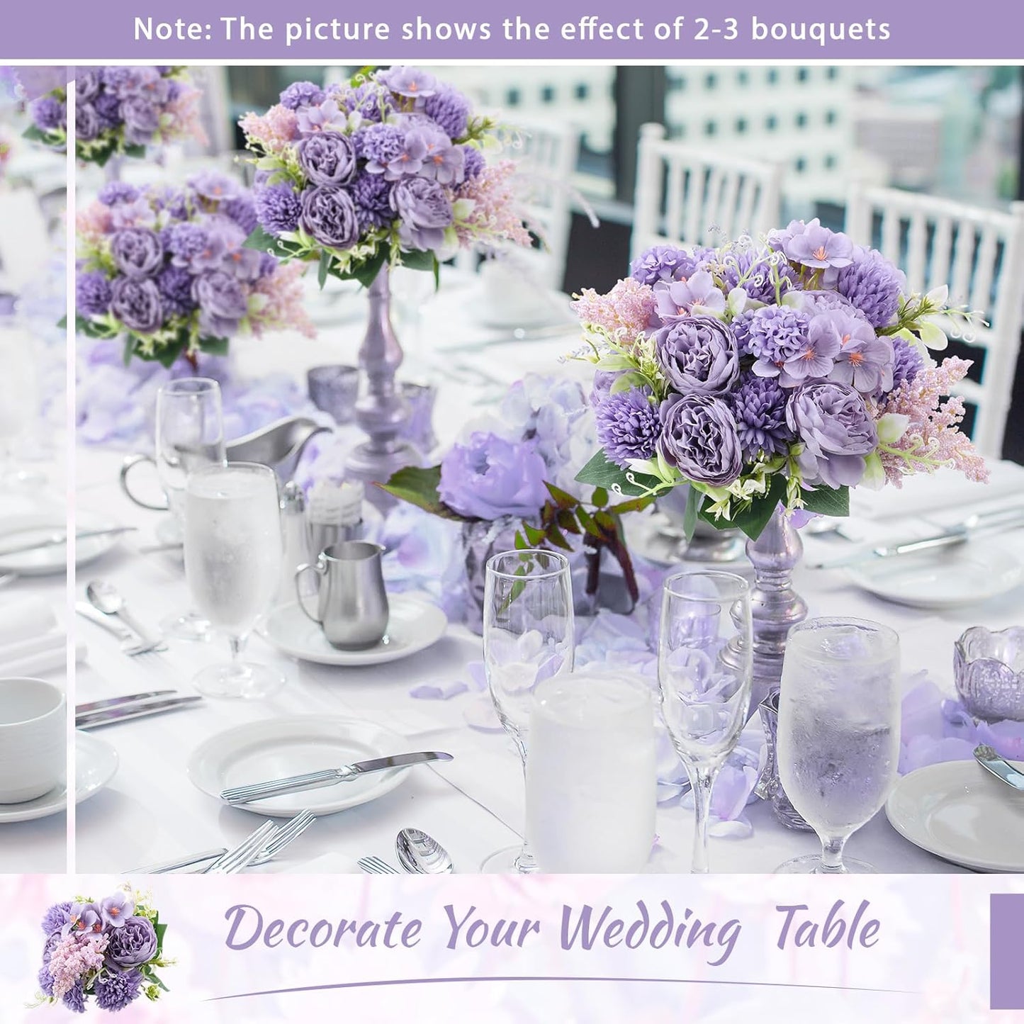 Zeyune 8 Pcs Wedding Silk Flowers Fake Silk Flowers Faux Bouquet Hydrangea Bouquets for Wedding Birthday Party Table Centerpieces Home Decoration(Purple,Peony)