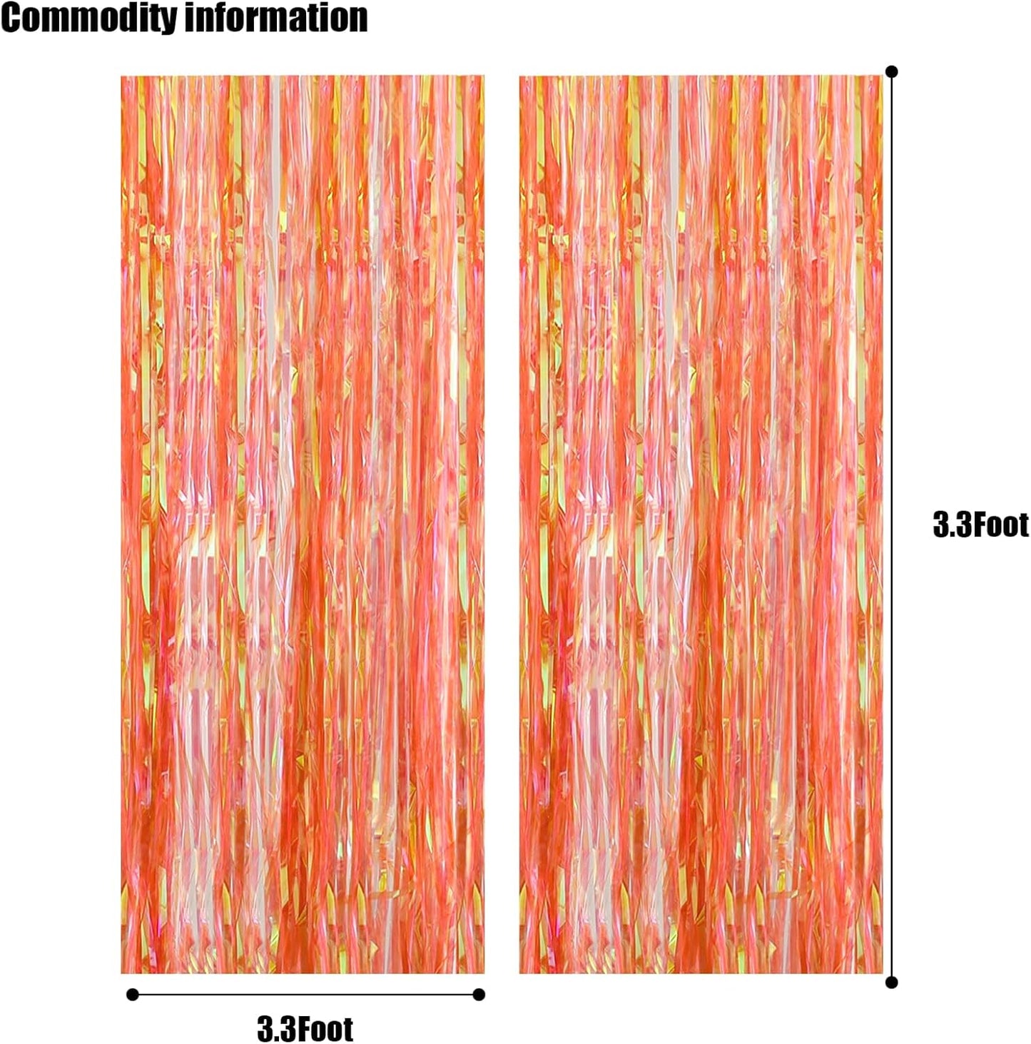 CANREVEL 2 Pack 3.2x6.5 Feet Iridescent Foil Fringe Backdrop Curtains, Clear Orange Tinsel Photo Booth Props Streamers Party Decorations for Birthdays Fall, Thanksgiving, Basketball Party