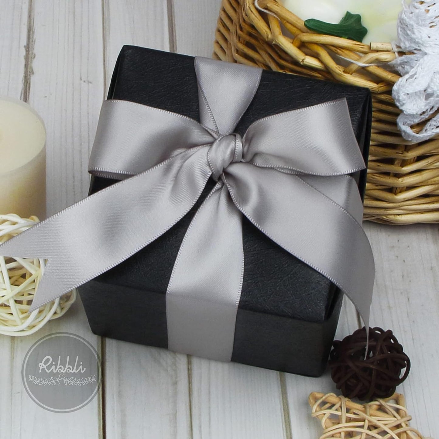 Ribbli Silver Double Faced Satin Ribbon,1” x Continuous 25 Yards,Use for Bows Bouquet,Gift Wrapping,Baby Shower,Floral Arrangement