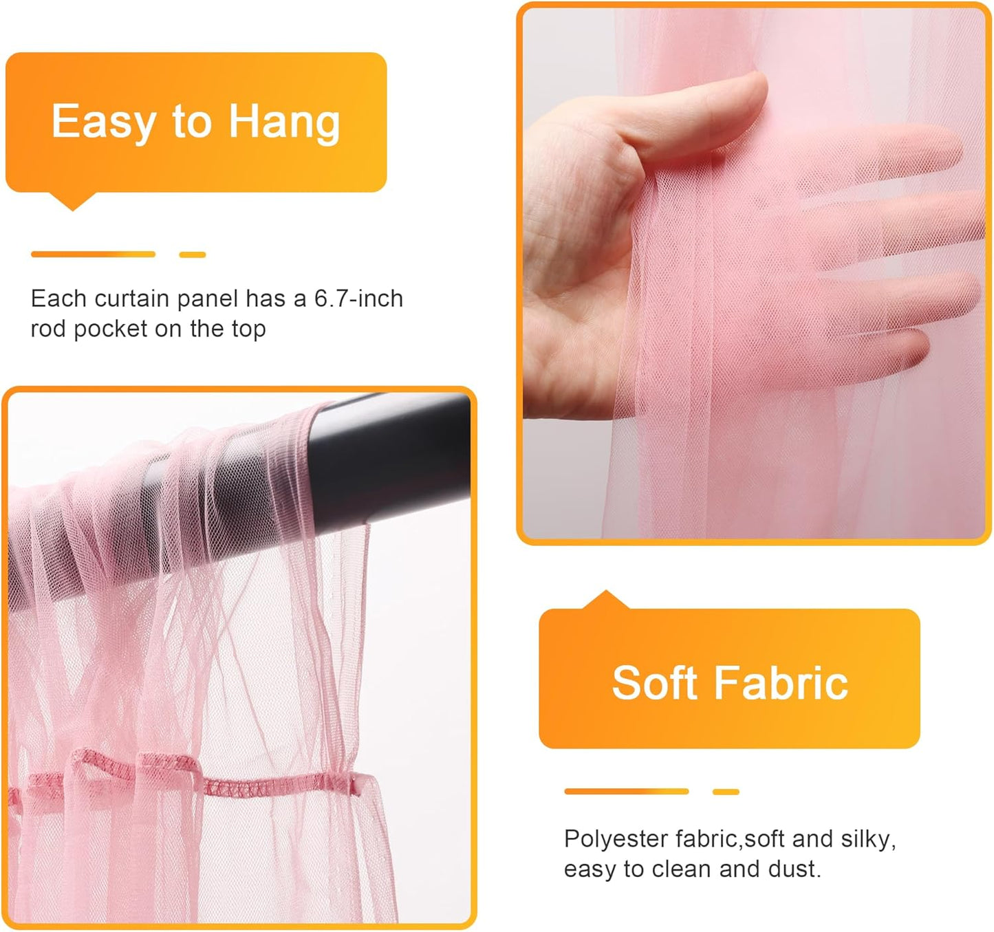 Fomcet Pink Tulle Backdrop Curtains with Lights String 10FT X 8FT Sheer Curtain with Lights Tulle Curtains Backdrop for Wedding Birthday Party Baby Shower Photo Shoot (2 Panels 5x8FT)
