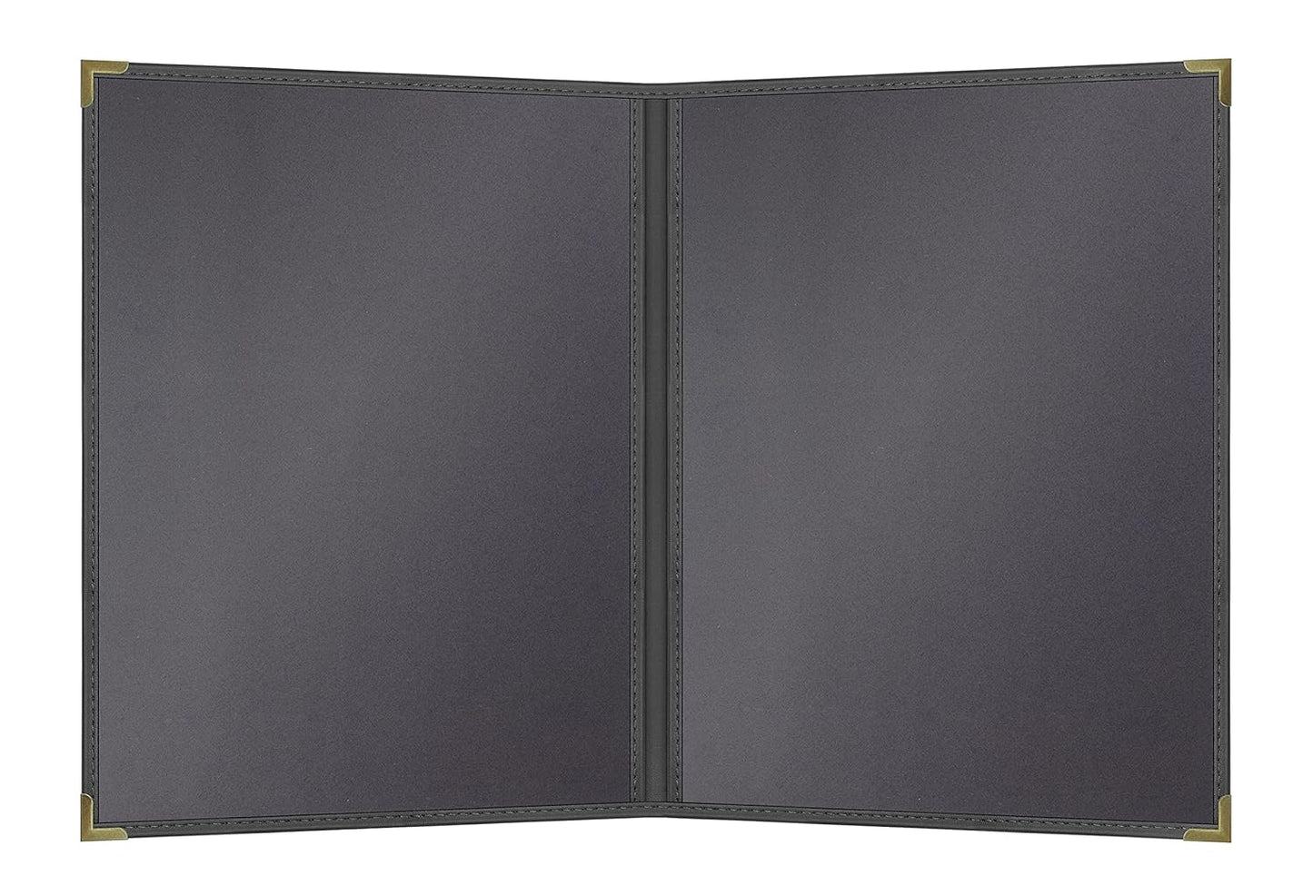 Goodsmart Pajco Style Restaurant Menu Covers – Pack of 10, Side-Loading Menu Holders, Single Stitched Edge, Clear Vinyl Menu Sleeves, Leatherette Trim, Gold Corners, Black, 2 View (8.5" x 11")