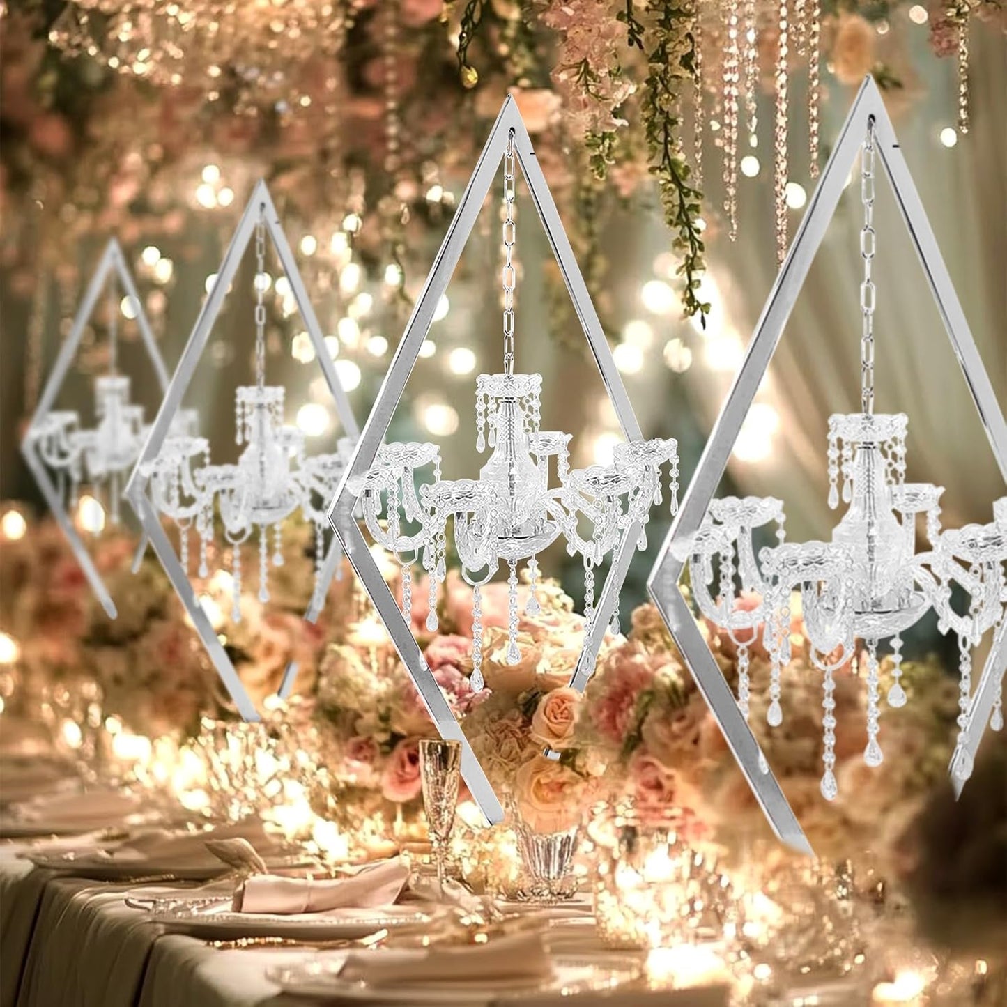 European Wedding Romantic Candlestick 45 "Table top Candlestick Metal Candlestick Table for Wedding Party Activities in The Center of The Room (Silver, 4PCS)