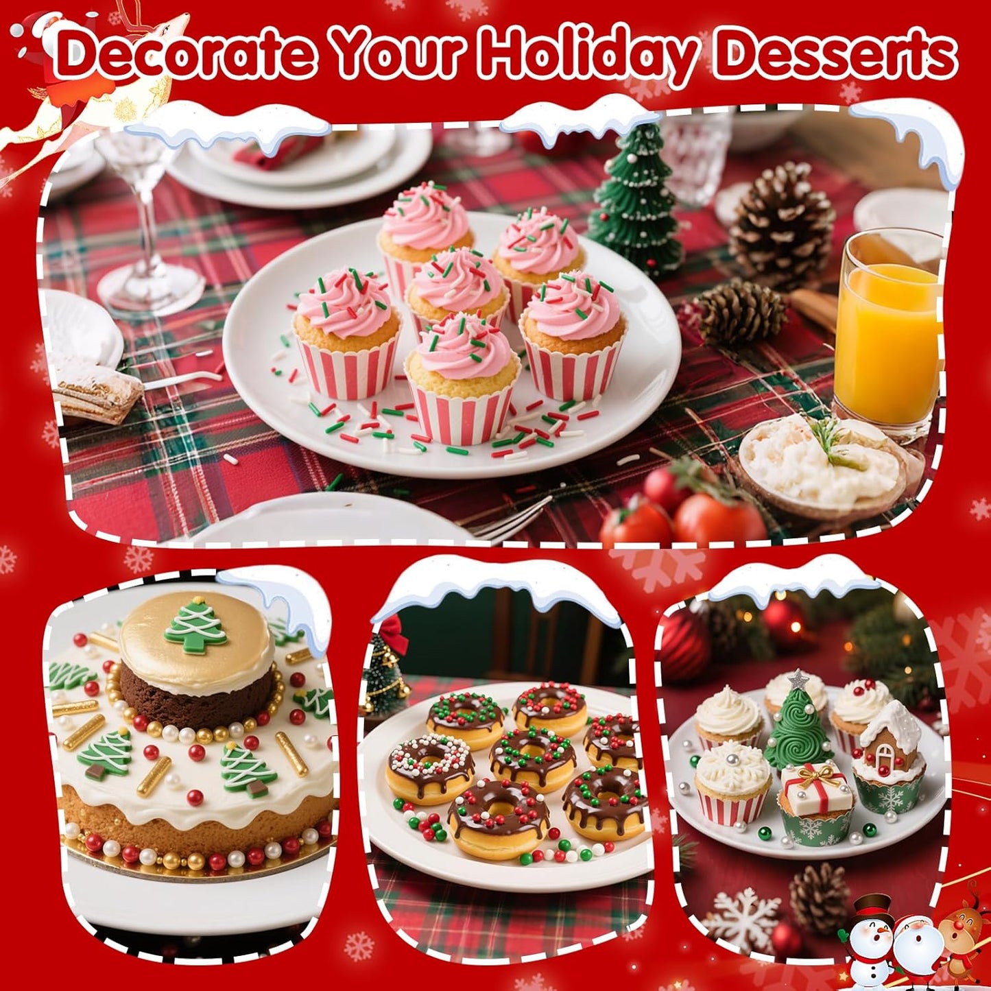 Christmas Sprinkles for Cake Decorating,100g White Red and Green Jimmies Mix,Edible Sugar Holiday sprinkle for Cupcake Toppers, Cookie, Ice Cream Decorations Christmas Party