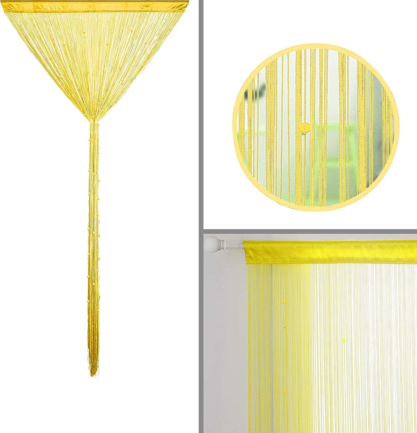 Beaded Curtain Beads Door String Curtains Ideal for Living Room Decor Wall Hanging Fringe Doorway Divider Bedroom Backdrop Hippie Window Closet Privacy Rod Pocket Dense (100x200cm,Yellow)