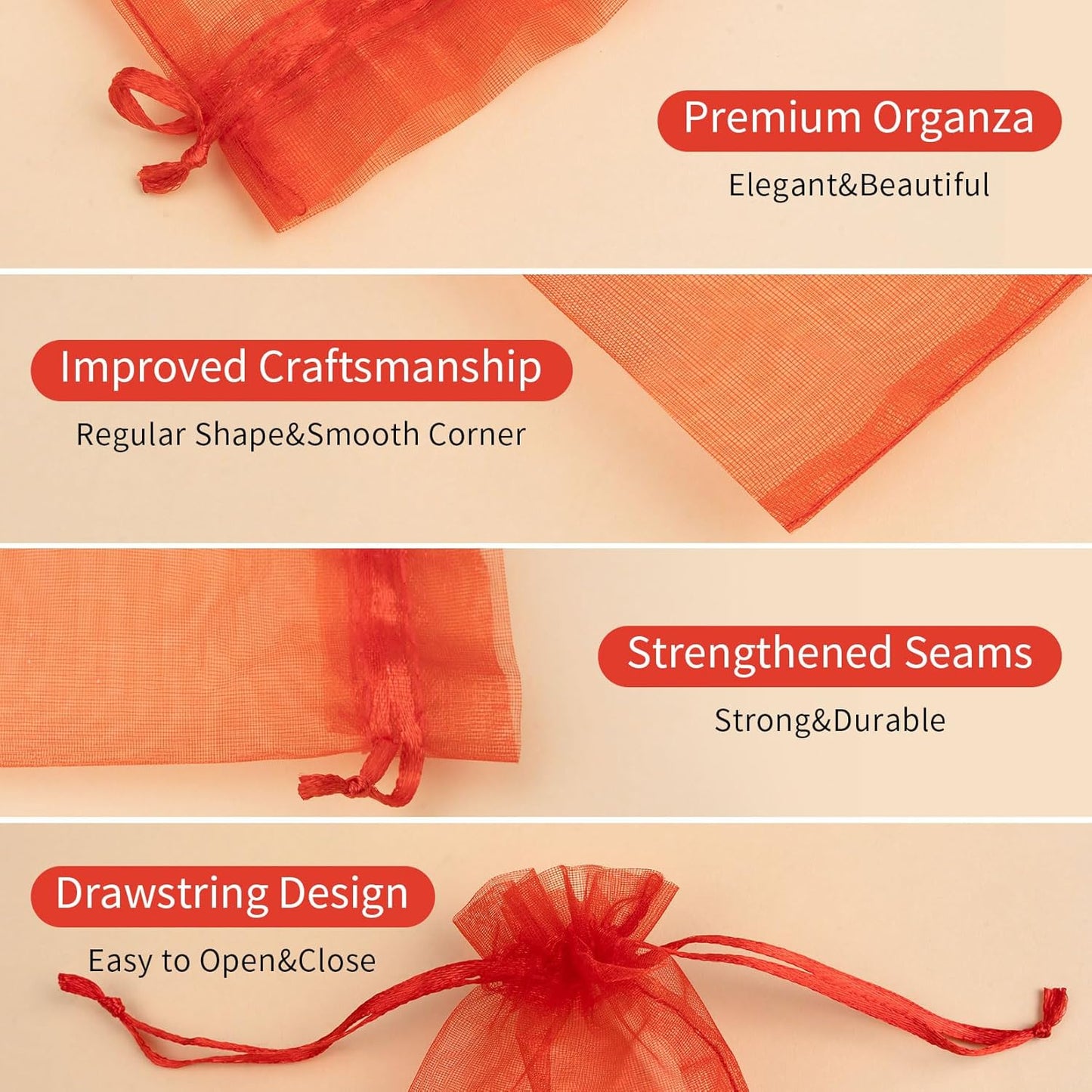 50 Pcs 3x4 Inch Organza Bags, Mesh Drawstring Treat Pouch Bags for Party Favor Wedding (Red)