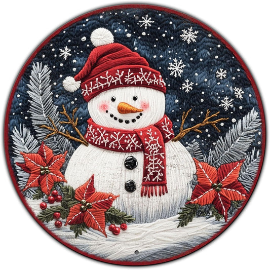 Round Christmas Snowman Decor Metal Tin Sign for Door Hanging Sign for Home Bars Clubs Cafes 8 * 8 in