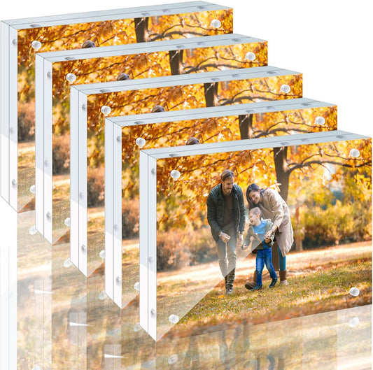 5 Pack 6x8 Acrylic Picture Frames - 20% Thicker Double Sided Magnetic Frame with UV Protection - Freestanding Clear Frameless Display for Tabletops - Modern Photo Frame Set for Home & Office Decor