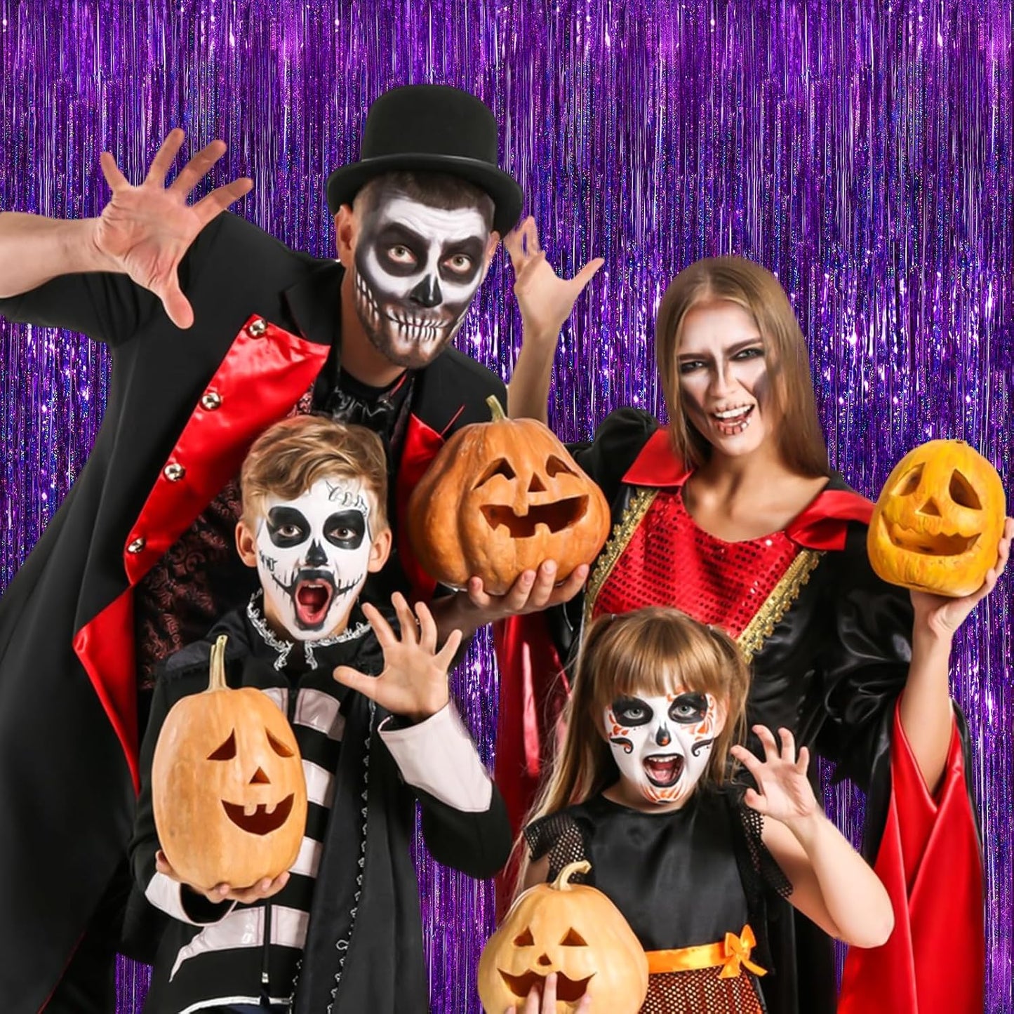 2 Pack Purple Metallic Tinsel Foil Fringe Curtains, Purple Streamers 3.3 x 8.3ft Party Streamers for Birthday Party Decorations, Foil Curtain Backdrop for Wedding Bachelorette Party, Halloween Decor